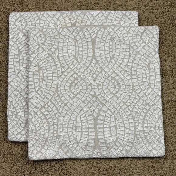 Pottery Barn Cotton Blend Woven Textured Pillow Cover Ivory Taupe 20 x 20 Mosaic - Picture 1 of 9